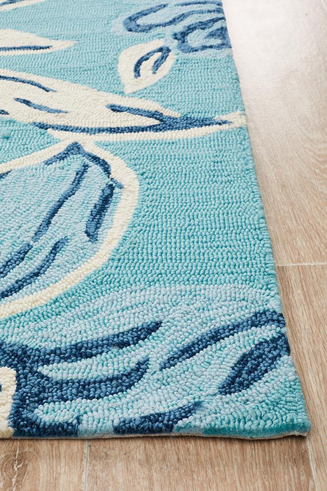 Copacabana Whimsical Blue Floral Indoor Outdoor Rug