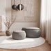 Manila Fabric Storage Ottomans in Stone, small and large together