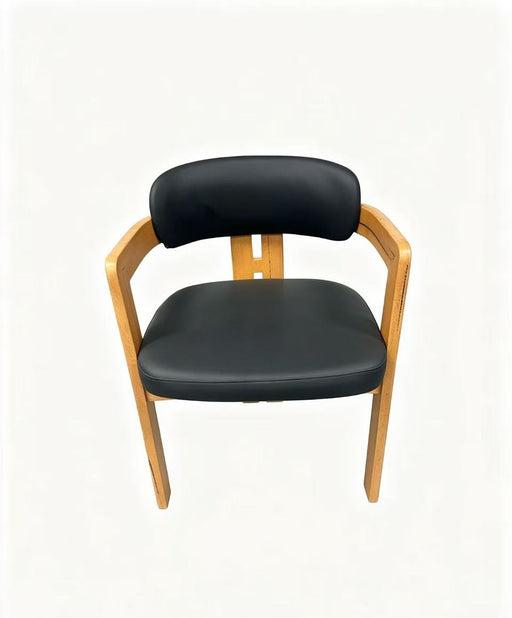 Prevelly PU Dining Chair in black PU with a timber frame, front view