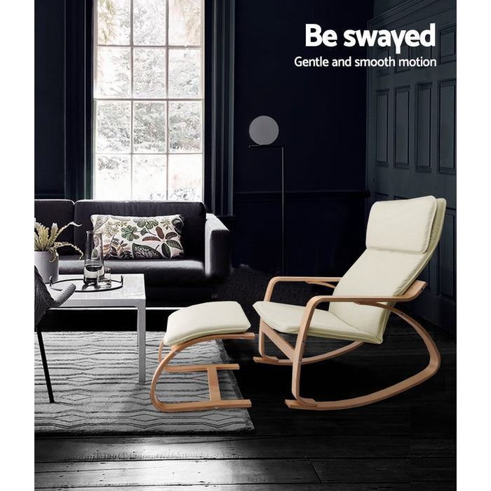 Rocking Armchair Footstool Bentwood Beige