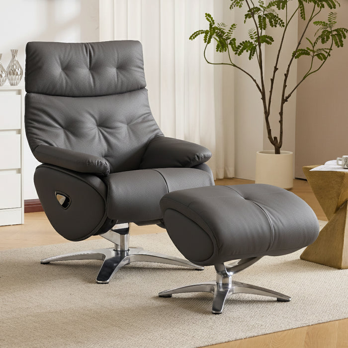 Alpha Leather Electric Accent Chair with Stool