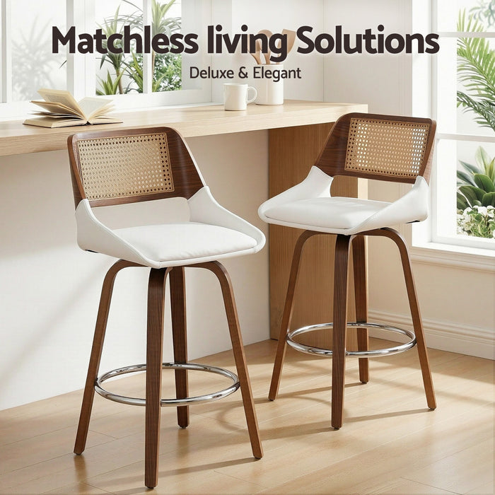 Wooden Bar Stools Set of 2 Swivel Kitchen Counter Stool Chair 60cm Seat Height