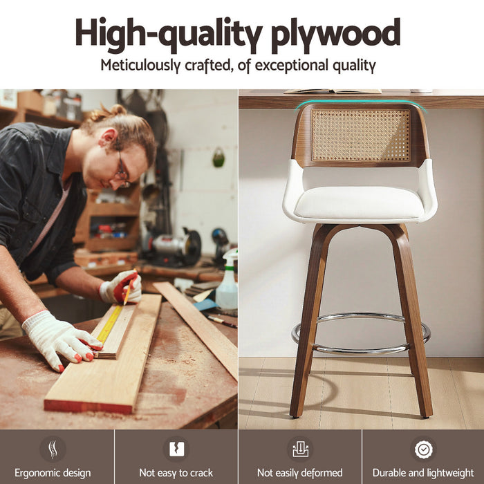 Wooden Bar Stools Set of 2 Swivel Kitchen Counter Stool Chair 60cm Seat Height