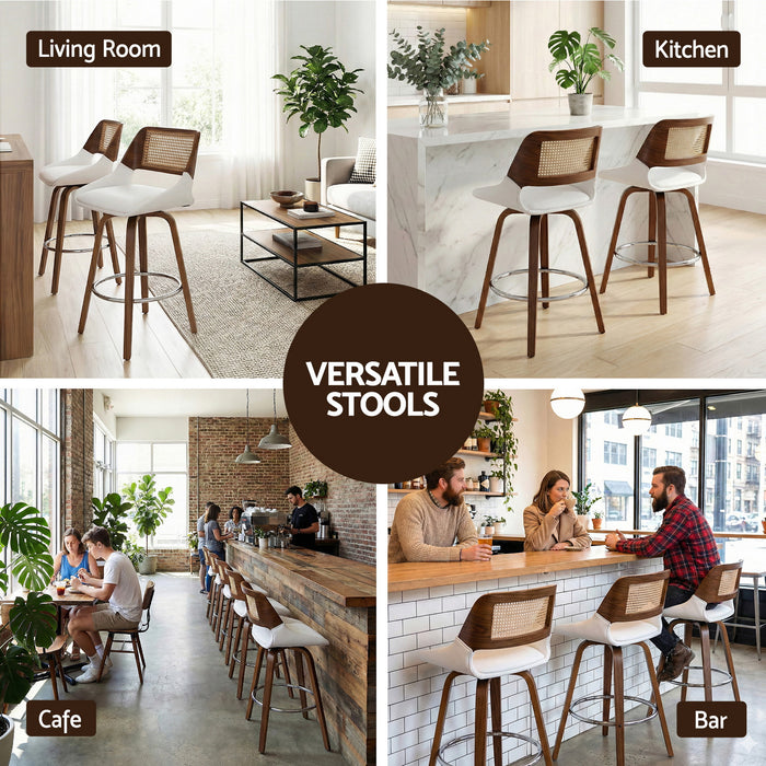 Wooden Bar Stools Set of 2 Swivel Kitchen Counter Stool Chair 60cm Seat Height