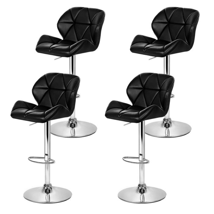4x Bar Stools Gas Lift Padded Leather Black