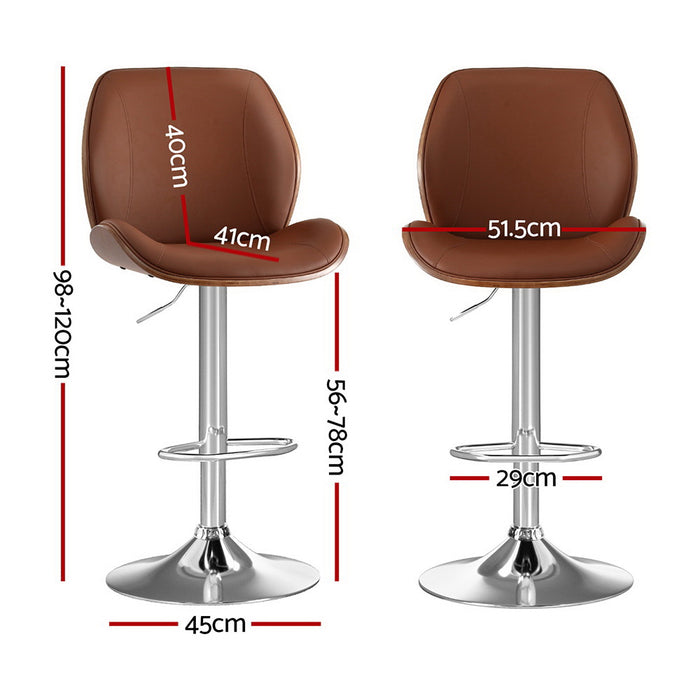 4X Bar Stools Bentwood Adjustable Kitchen Counter Chair Leather Brown