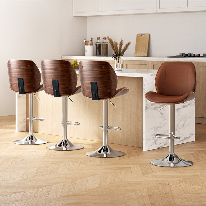 4X Bar Stools Bentwood Adjustable Kitchen Counter Chair Leather Brown