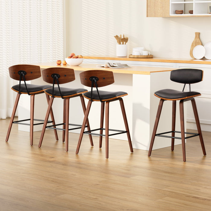 4x Bar Stools Leather Padded w/Backrest