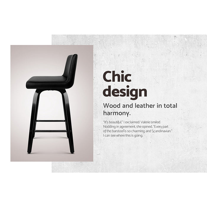 Bar Stools Kitchen Leather Barstools Swivel Wooden Chairs X2