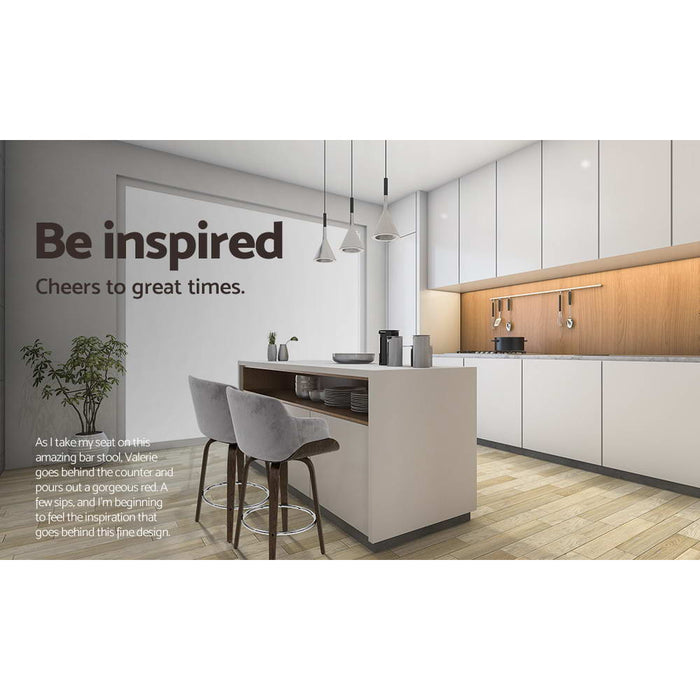 2x Bar Stools Swivel Velvet Padded Wooden