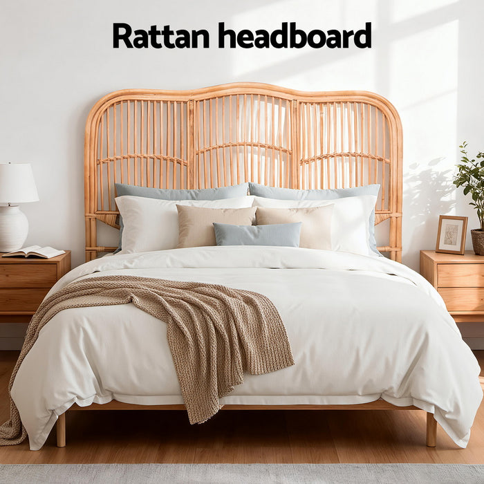 Bed Headboard Queen Bedhead Rattan - NERO Pine