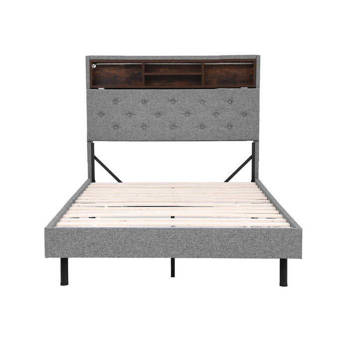 Bed Frame King Single Size LED Mattress Base Platform with Storage Shelf Hidden Storage Box Grey