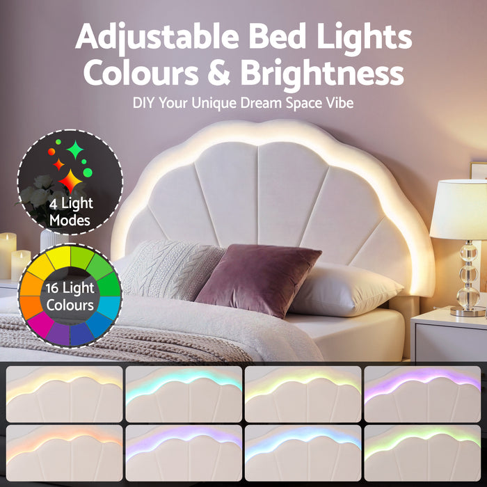 King Single Bed Frame with Storage Drawer Upholstered Velvet Platform Bed LED Headboard