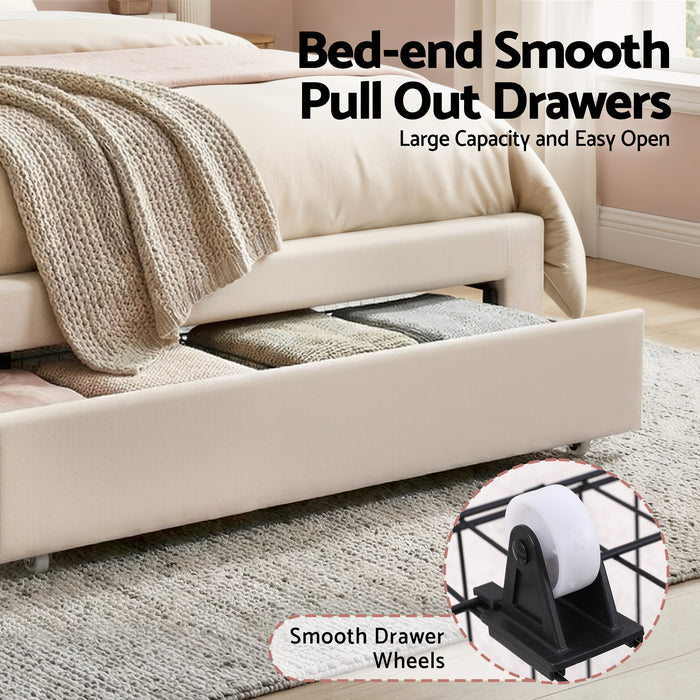 King Single Bed Frame with Storage Drawer Upholstered Velvet Platform Bed LED Headboard