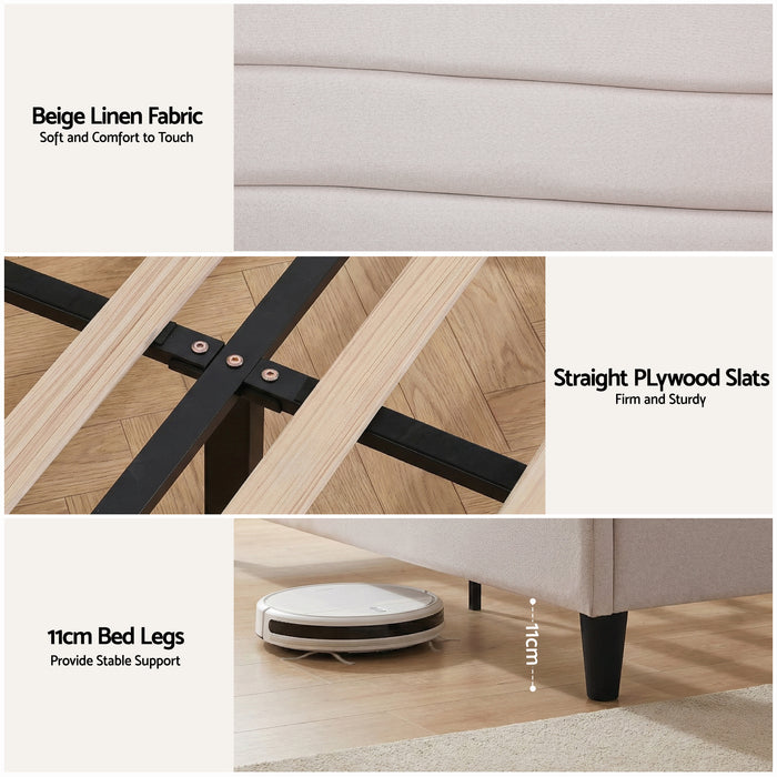 Queen Bed Frame with Storage Adjustable Headboard Platform Base Linen Fabric Charging Ports