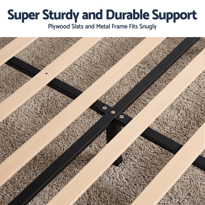 Queen Bed Frame Upholstered Platform Base with Geometric Headboard Charcoal Grey Linen Wood Slats for Modern Bedroom Furniture Home Decor