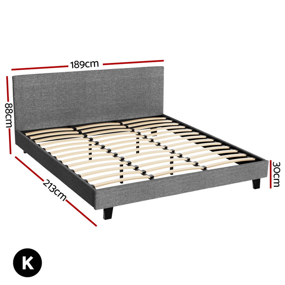 King Bed Frame Set With Hybrid Mattress Medium Firm Linen Grey ...