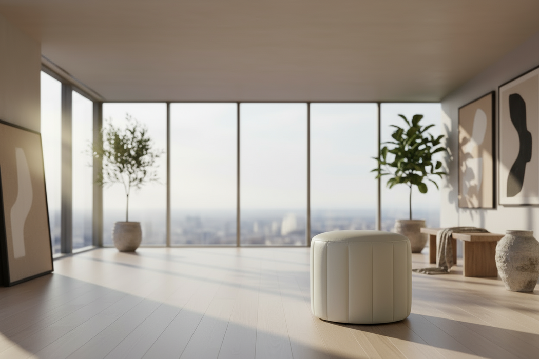 Bina Round Leather Ottoman