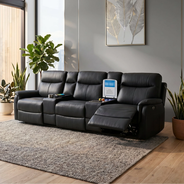 Rodeo Leather Home Theatre Recliner Lounge with Built-In Fridge ...