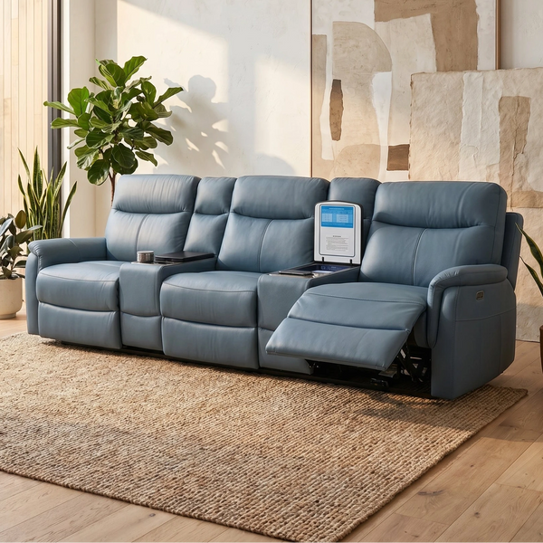Rodeo Leather Home Theatre Recliner Lounge with Built-In Fridge