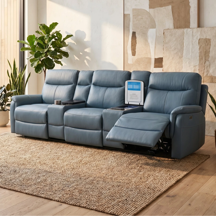 Rodeo Leather Home Theatre Recliner Lounge with Built-In Fridge ...