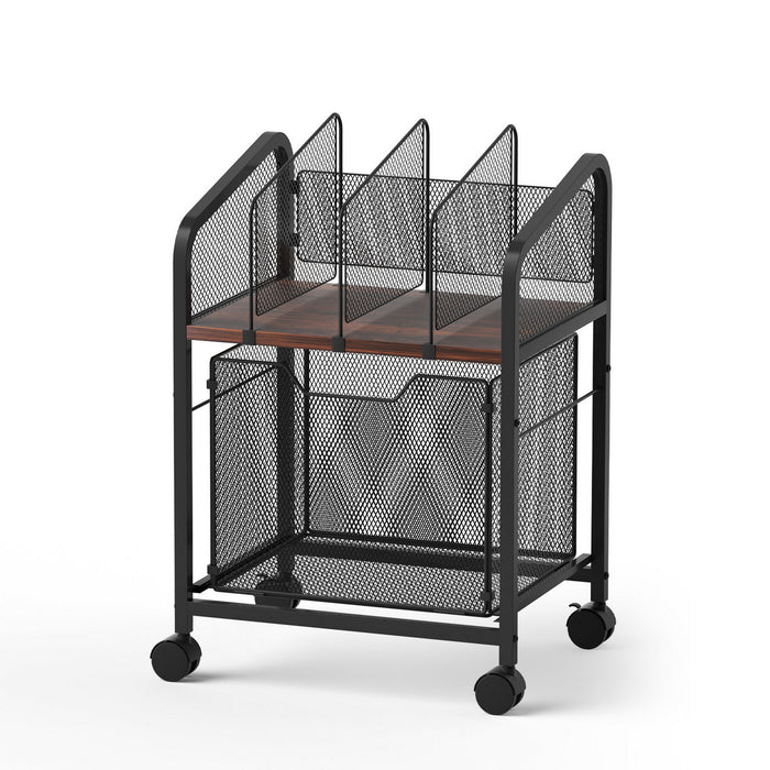 Mobile File Cabinet Rolling with Locking Wheels Wood Top Compact Storage Organiser Black