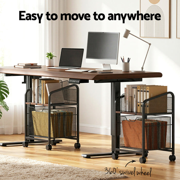 Mobile File Cabinet Rolling with Locking Wheels Wood Top Compact Storage Organiser Black