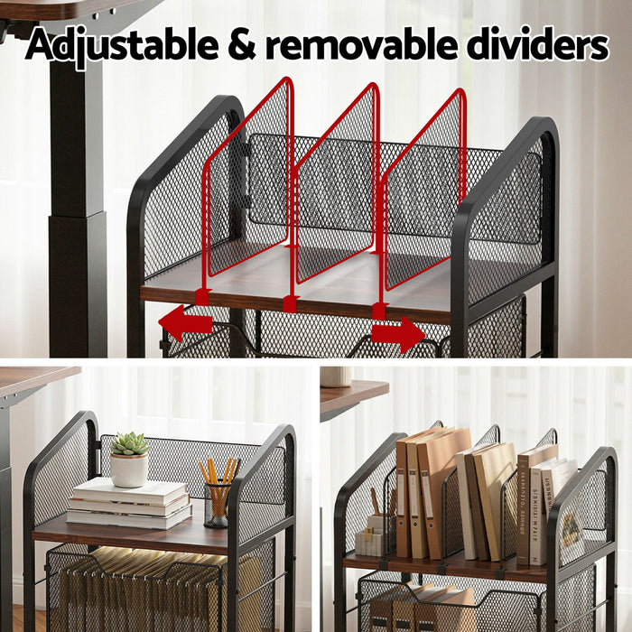 Mobile File Cabinet Rolling with Locking Wheels Wood Top Compact Storage Organiser Black