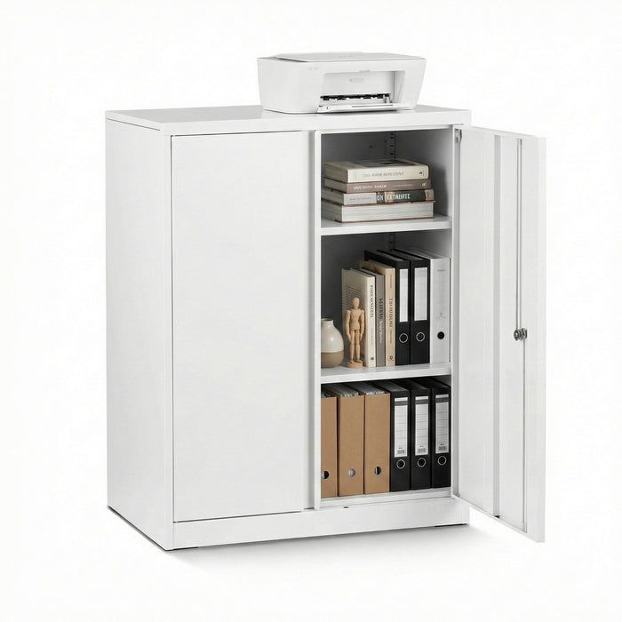 Steel Locker Cabinet Filing Mental Storage 3-Point Lock Adjustable Shelves White
