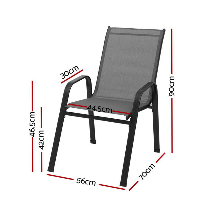 2PC Outdoor Dining Chairs Stackable Lounge Chair Patio Furniture Grey