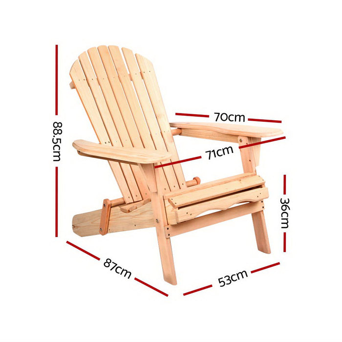 Adirondack Outdoor Chairs Wooden Beach Chair Patio Furniture Garden Natural Set of 2