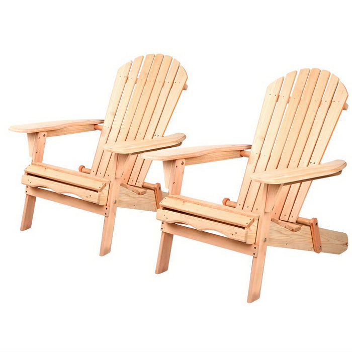 Adirondack Outdoor Chairs Wooden Beach Chair Patio Furniture Garden Natural Set of 2