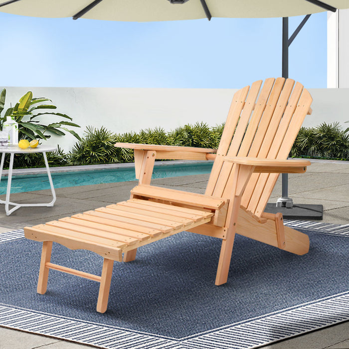 Adirondack Outdoor Chairs Wooden Sun Lounge Patio Furniture Garden Natural