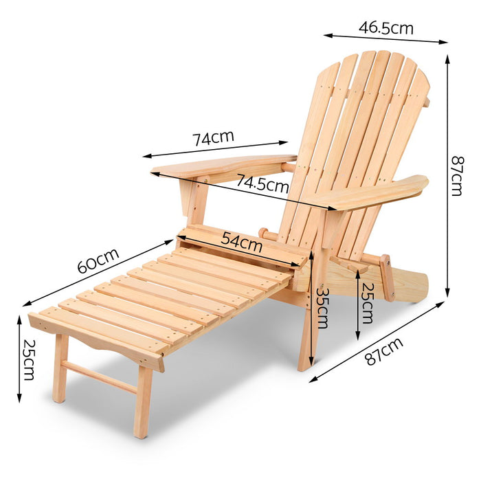 Adirondack Outdoor Chairs Wooden Sun Lounge Patio Furniture Garden Natural
