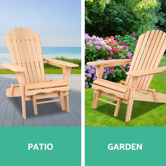 Adirondack Outdoor Chairs Wooden Sun Lounge Patio Furniture Garden Natural