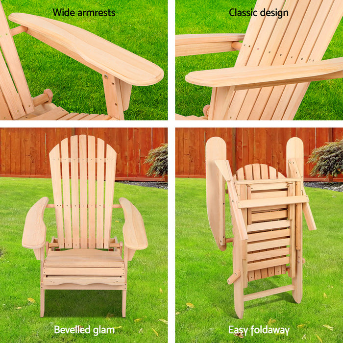 Adirondack Outdoor Chairs Wooden Sun Lounge Patio Furniture Garden Natural