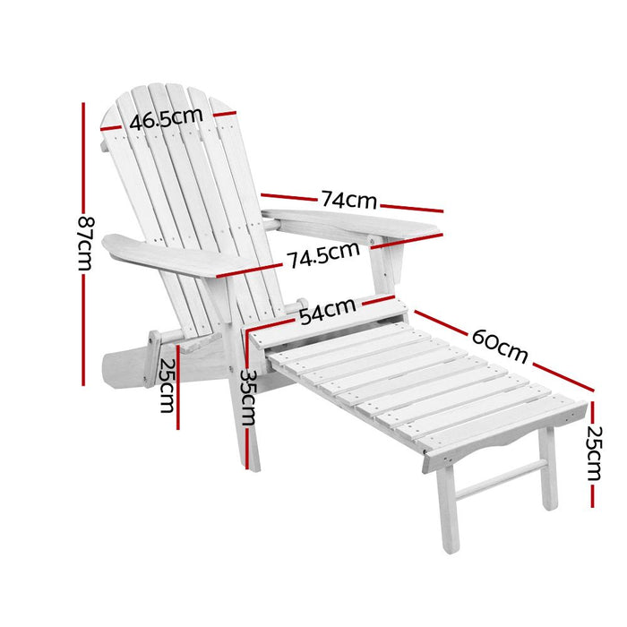 2PC Adirondack Outdoor Chairs Wood Foldable Sun Lounge Patio Furniture