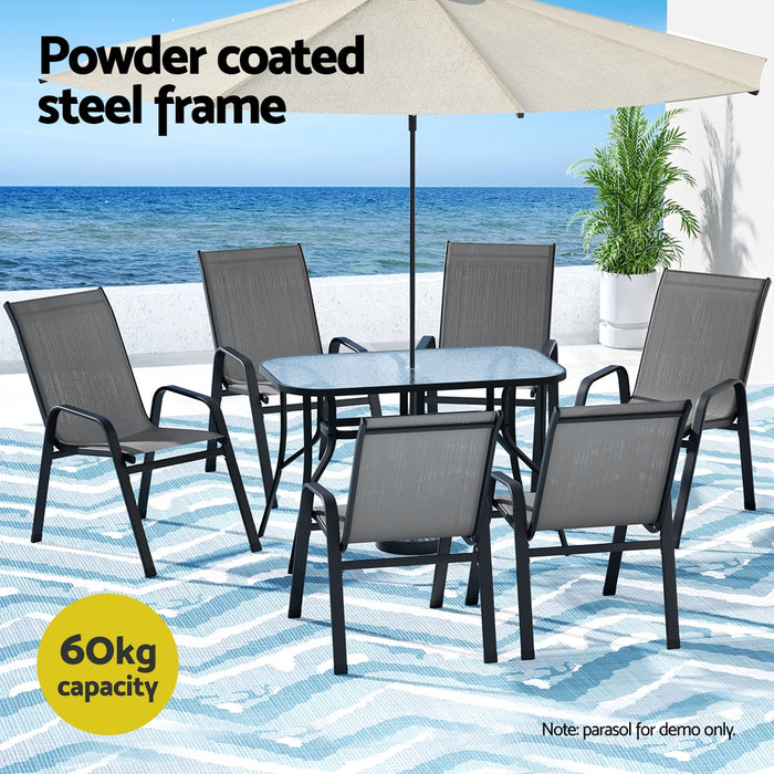 7PC Outdoor Dining Set Table and Chairs Patio Furniture Garden Bistro Set Grey