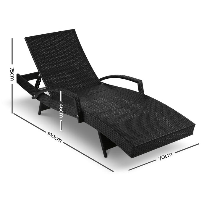 Sun Lounge Wicker Lounger Outdoor Furniture Beach Chair Patio Adjustable Cushion Black