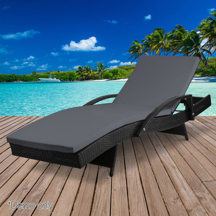 Sun Lounge Wicker Lounger Outdoor Furniture Beach Chair Patio Adjustable Cushion Black