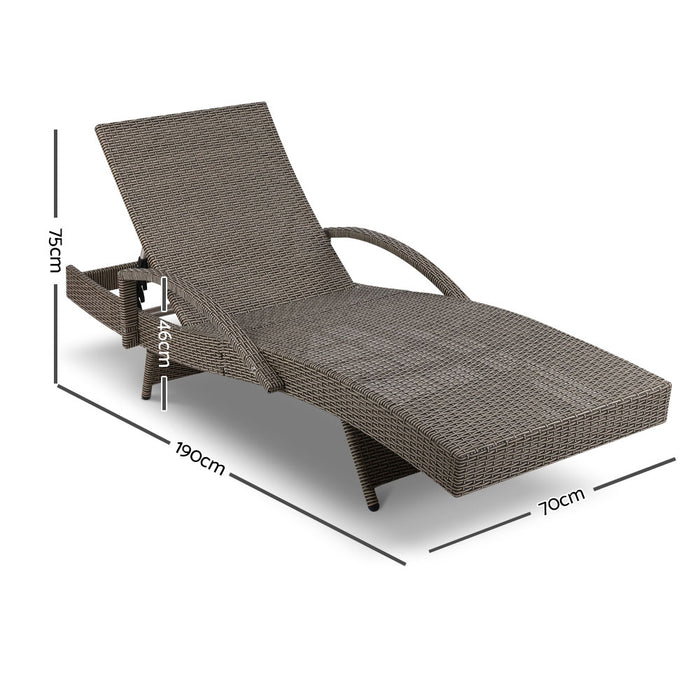 Sun Lounge Wicker Lounger Outdoor Furniture Beach Chair Patio Adjustable Cushion Grey&Beige