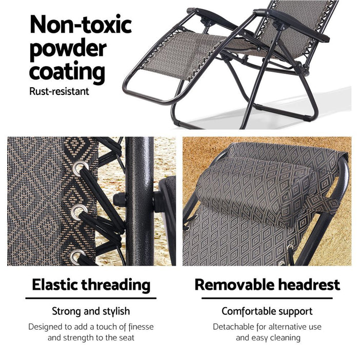 Zero Gravity Chair Folding Outdoor Recliner Adjustable Sun Lounge Camping Beige