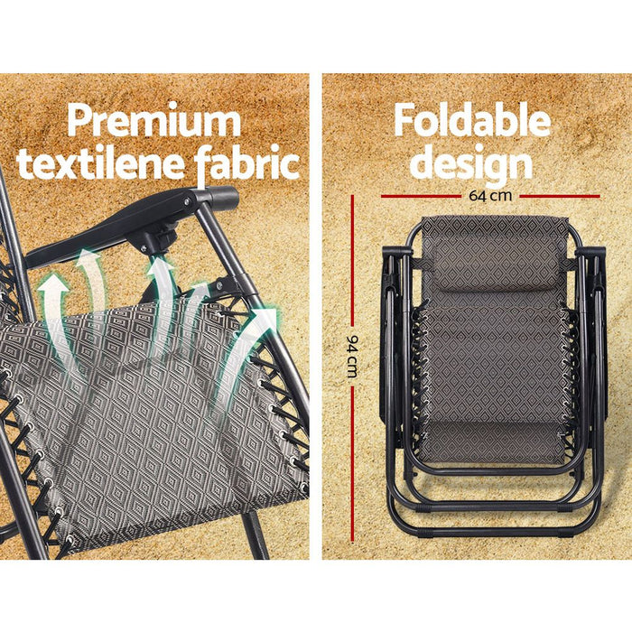 Zero Gravity Chair Folding Outdoor Recliner Adjustable Sun Lounge Camping Beige