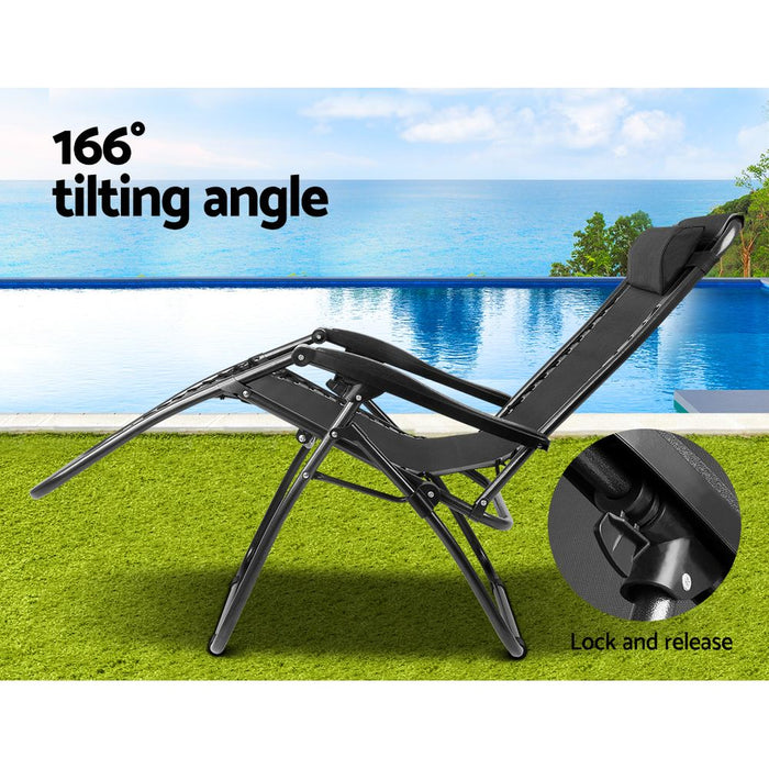 Zero Gravity Chair Folding Outdoor Recliner Adjustable Sun Lounge Camping Black