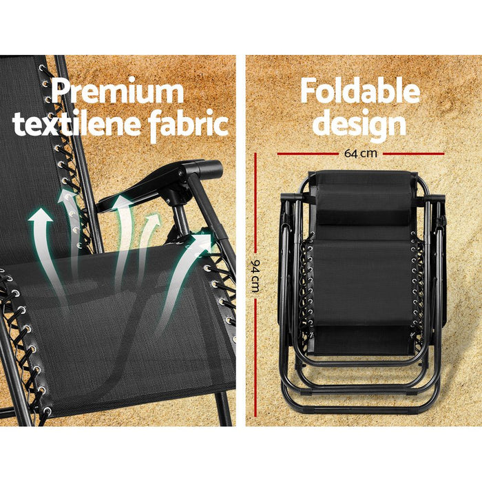 Zero Gravity Chair Folding Outdoor Recliner Adjustable Sun Lounge Camping Black