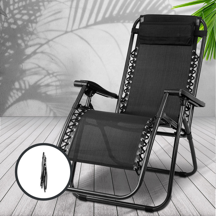 Zero Gravity Chair Folding Outdoor Recliner Adjustable Sun Lounge Camping Black