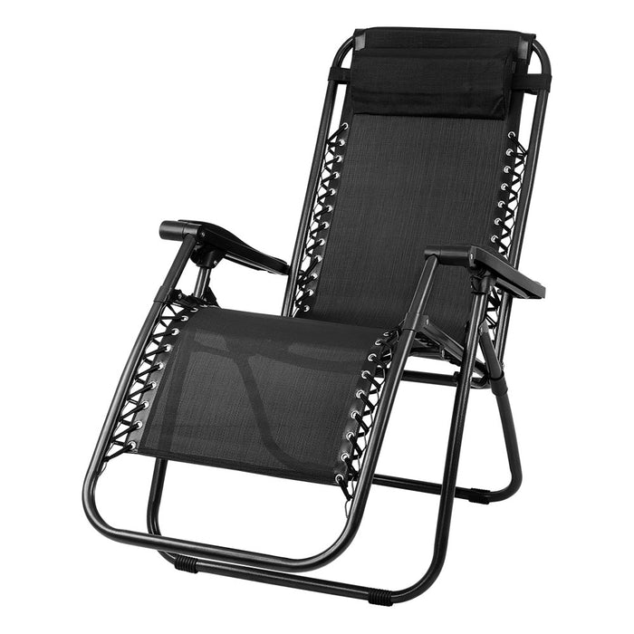 Zero Gravity Chair Folding Outdoor Recliner Adjustable Sun Lounge Camping Black