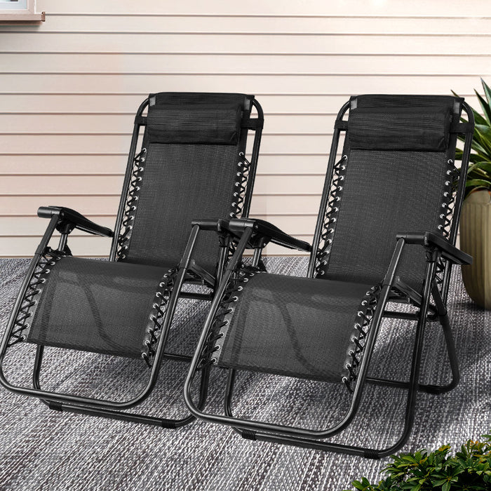 2PC Zero Gravity Chair Folding Outdoor Recliner Adjustable Sun Lounge Camping Black