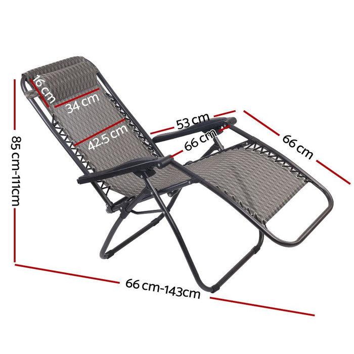 Zero Gravity Chair Folding Outdoor Recliner Adjustable Sun Lounge Camping Grey