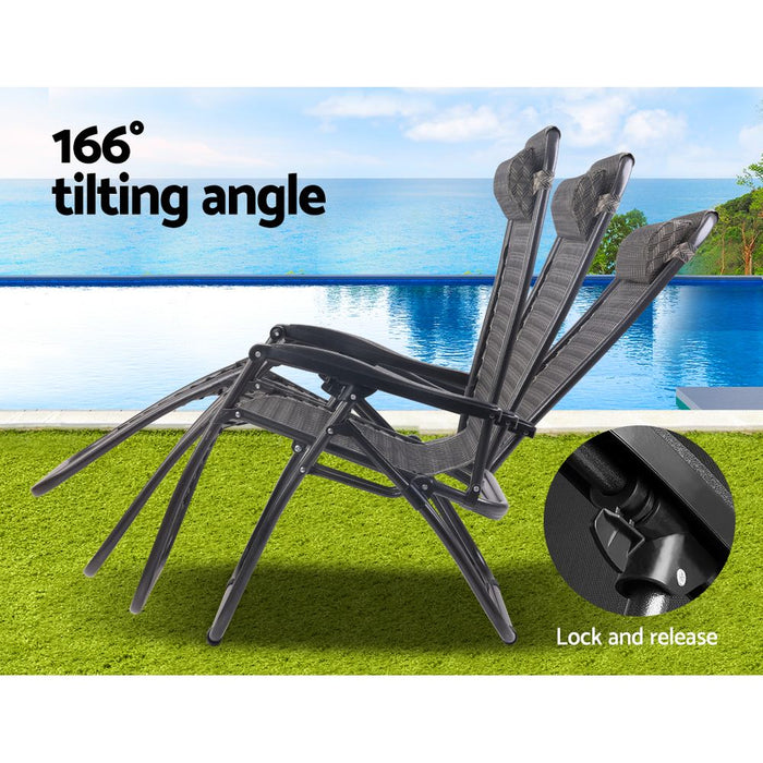 Zero Gravity Chair Folding Outdoor Recliner Adjustable Sun Lounge Camping Grey